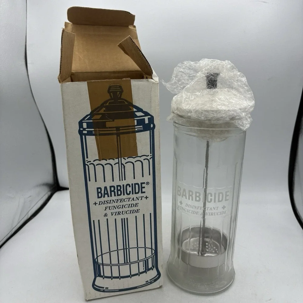 Vintage King Barbicide Jar Glass Large Salon Barber Shop Decor Disinfectant